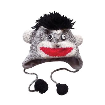 BLACK SOCK MONKEY FACED ANIMAL HAT