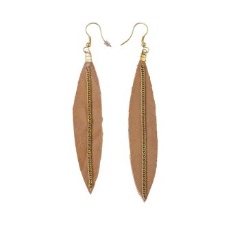 Leather Brown Feather Earrings