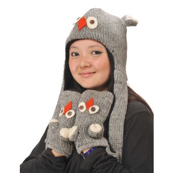 Grey Owl Animal Hat w' Scarves