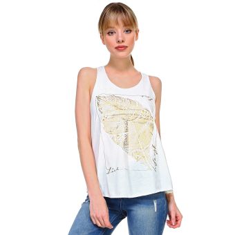 Feather Printed Off-White Poly Tank