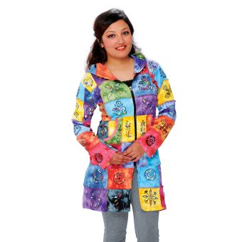 Square Bring Patchwork Long Hooded Cotton Jacket