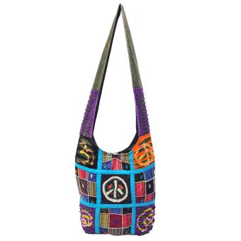 The Collection Royal Black Peace Stamped Patched Hobo Bag