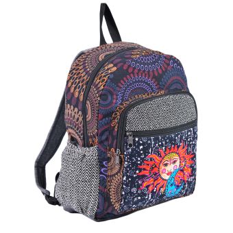Graphic Sun and Moon Print Cotton Back Pack Bag