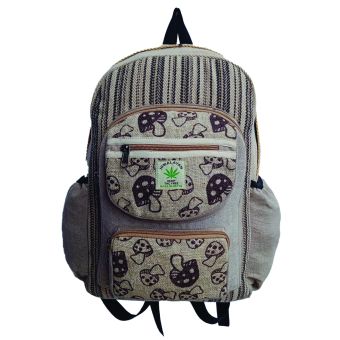 Mushroom Printed Hippie Boho Hemp Cotton Backpack Bag