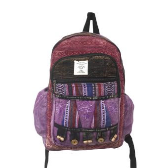 Mushroom and Sun Tribal Hemp and Cotton Back Pack Bag