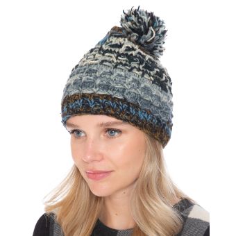 Cable Knitted Woolen Beanie Hat with Pom Pom
