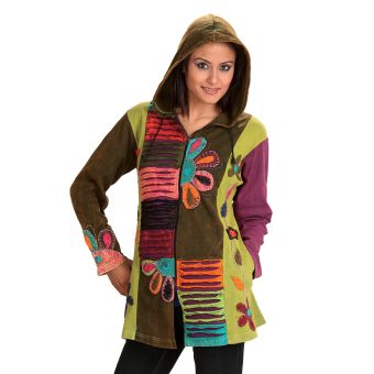Long Cotton Jacket w' Patches and Flower