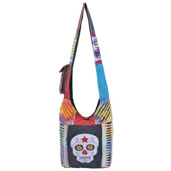 The Collection Royal Candy Skull Patched Cotton Hobo Bag