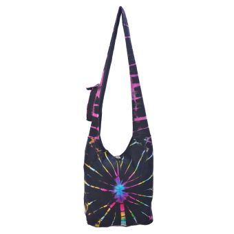 The Collection Royal Black Rainbow Tie Dye Cotton Hobo Bag