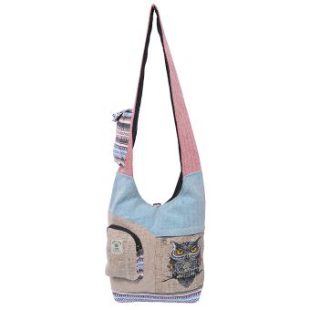 The Collection Royal Owl Printed Hemp Cotton Hobo Bag