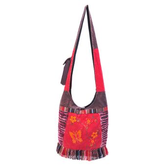 The Collection Royal Butterfly Floral and Vine Cotton Hobo Bag Red