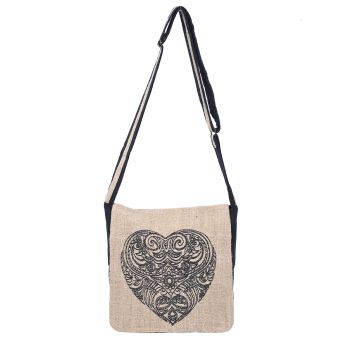 Graphic Hemp Cotton Messenger Bag Tribal Heart