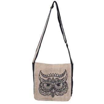 Graphic Hemp Cotton Messenger Bag Owl