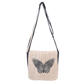 Graphic Hemp Cotton Messenger Bag Butterfly