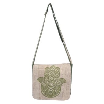 Graphic Hemp Cotton Messenger Bag Hand of Hamsa