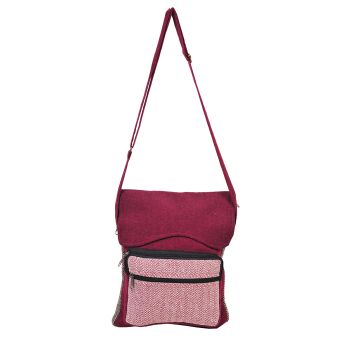 Cotton and Hemp Flap Over Maroon Messenger Bag