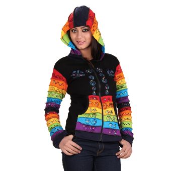 Rainbow Sleeves Hooded Black Jacket