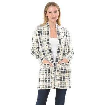Checkered Fuzzy Cardigan W' Pockets