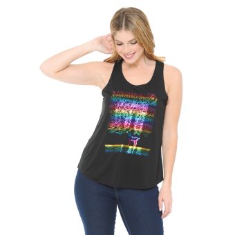 Rainbow Foiled Deer Tree Black Tank